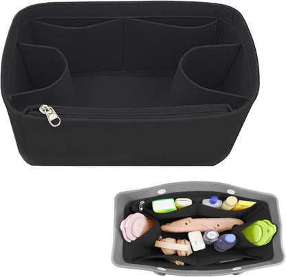 Felt Tote Organizer Insert for Rubber Beach Bag, Bag Divider Pouch Accessories, ONLY Insert Included (Bag Not Included) - 3018 Black-L