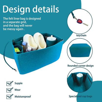 Felt Tote Organizer Insert for Rubber Beach Bag, Bag Divider Pouch Accessories, ONLY Insert Included (Bag Not Included) - 3018 Black-L