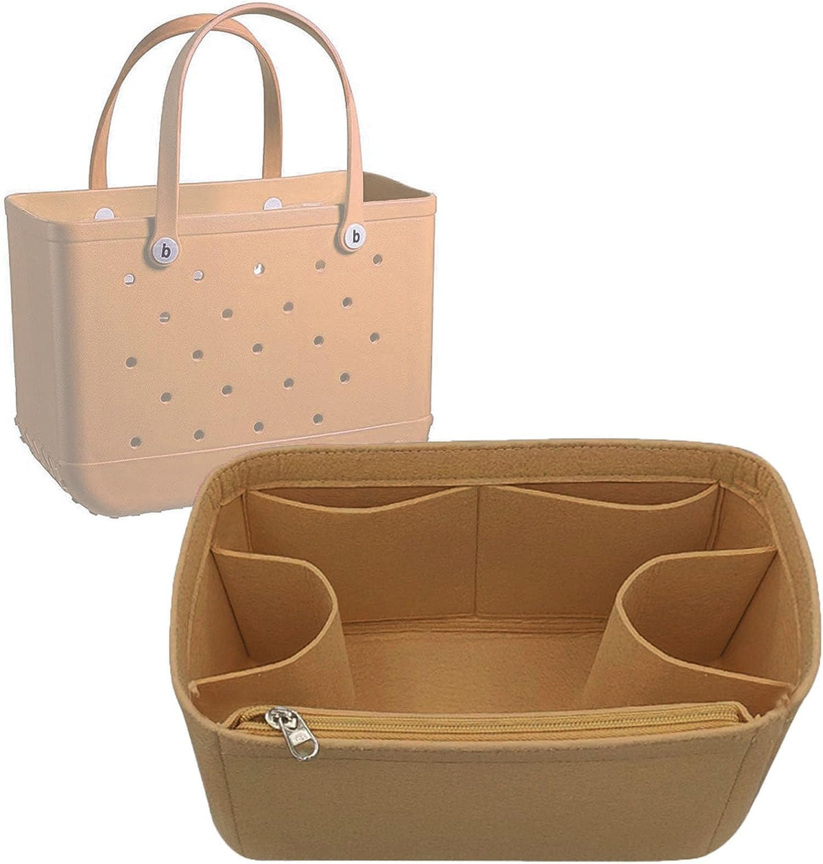 Felt Tote Organizer Insert for Rubber Beach Bag, Bag Divider Pouch Accessories, ONLY Insert Included (Bag Not Included) - 3018 Black-L