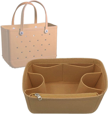 Felt Tote Organizer Insert for Rubber Beach Bag, Bag Divider Pouch Accessories, ONLY Insert Included (Bag Not Included) - 3018 Black-L