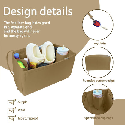 Felt Tote Organizer Insert for Rubber Beach Bag, Bag Divider Pouch Accessories, ONLY Insert Included (Bag Not Included) - 3018 Black-L