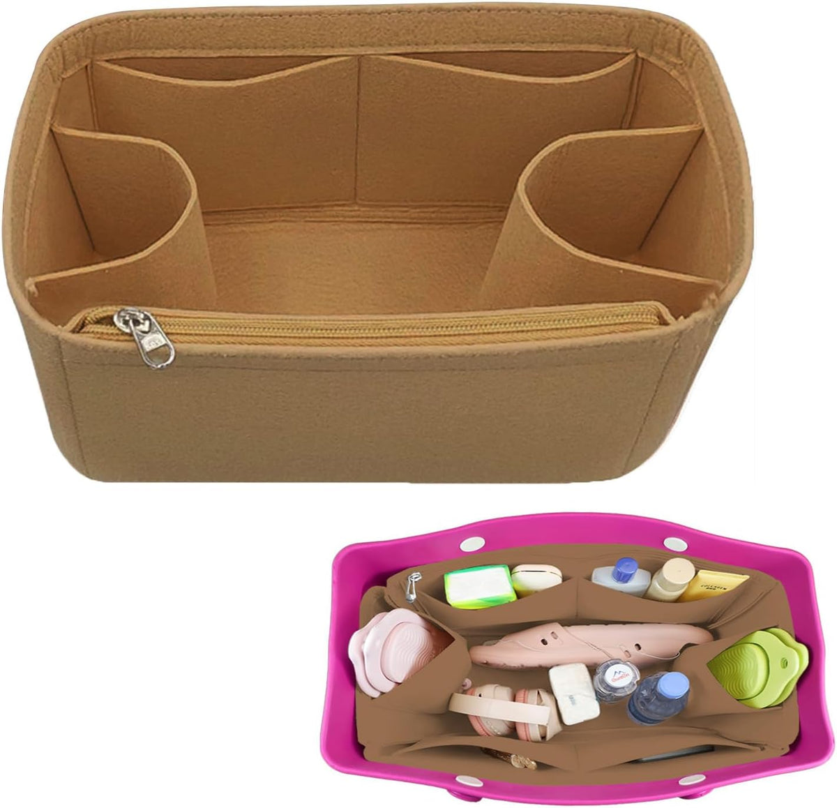 Felt Tote Organizer Insert for Rubber Beach Bag, Bag Divider Pouch Accessories, ONLY Insert Included (Bag Not Included) - 3018 Black-L