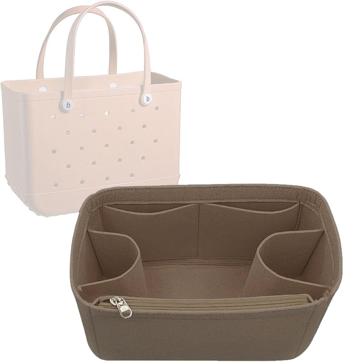 Felt Tote Organizer Insert for Rubber Beach Bag, Bag Divider Pouch Accessories, ONLY Insert Included (Bag Not Included) - 3018 Black-L
