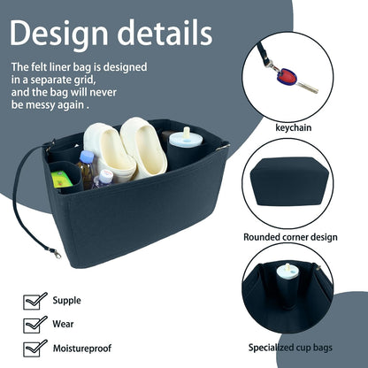 Felt Tote Organizer Insert for Rubber Beach Bag, Bag Divider Pouch Accessories, ONLY Insert Included (Bag Not Included) - 3018 Black-L