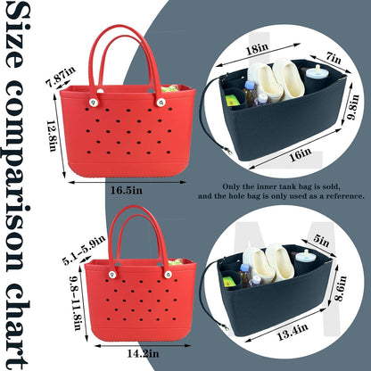 Felt Tote Organizer Insert for Rubber Beach Bag, Bag Divider Pouch Accessories, ONLY Insert Included (Bag Not Included) - 3018 Black-L