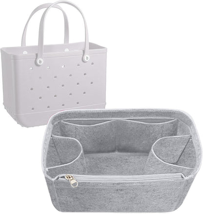 Felt Tote Organizer Insert for Rubber Beach Bag, Bag Divider Pouch Accessories, ONLY Insert Included (Bag Not Included) - 3018 Black-L