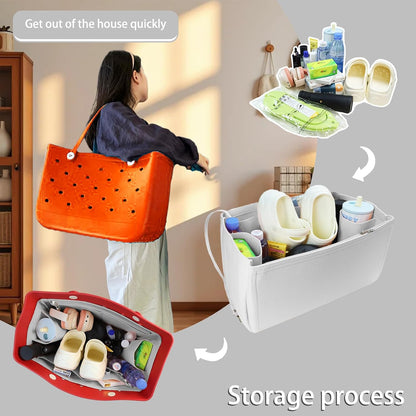 Felt Tote Organizer Insert for Rubber Beach Bag, Bag Divider Pouch Accessories, ONLY Insert Included (Bag Not Included) - 3018 Black-L