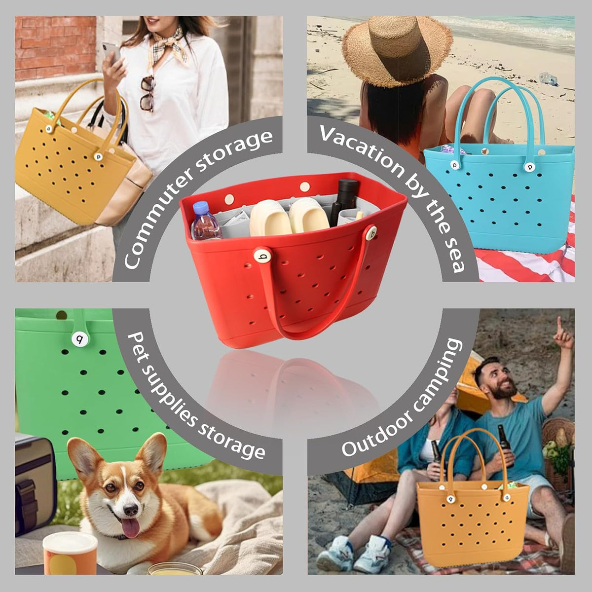 Felt Tote Organizer Insert for Rubber Beach Bag, Bag Divider Pouch Accessories, ONLY Insert Included (Bag Not Included) - 3018 Black-L