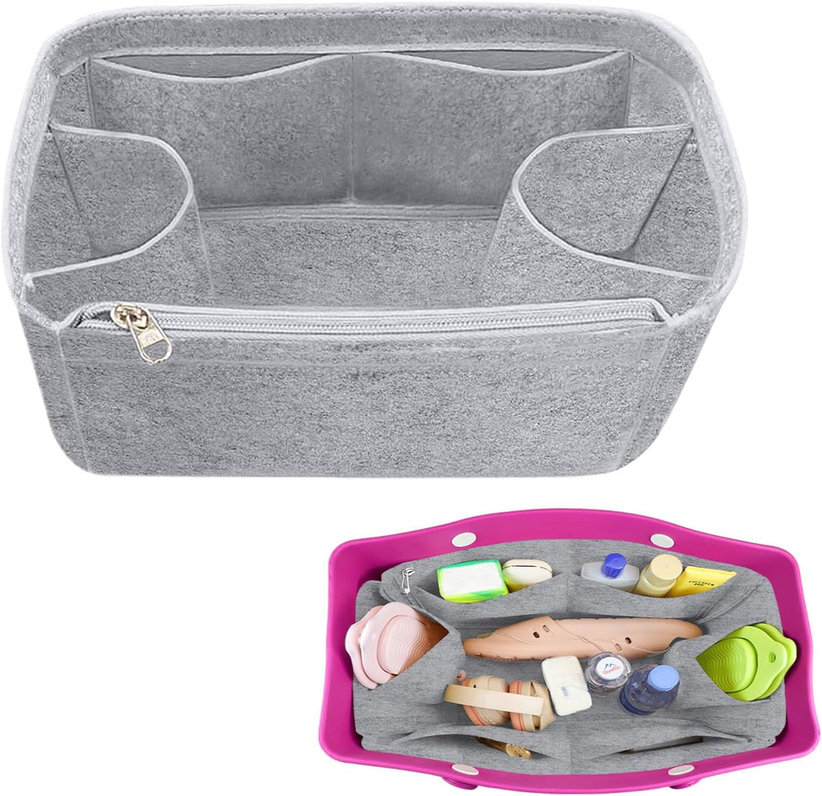 Felt Tote Organizer Insert for Rubber Beach Bag, Bag Divider Pouch Accessories, ONLY Insert Included (Bag Not Included) - 3018 Black-L