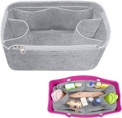 Felt Tote Organizer Insert for Rubber Beach Bag, Bag Divider Pouch Accessories, ONLY Insert Included (Bag Not Included) - 3018 Black-L