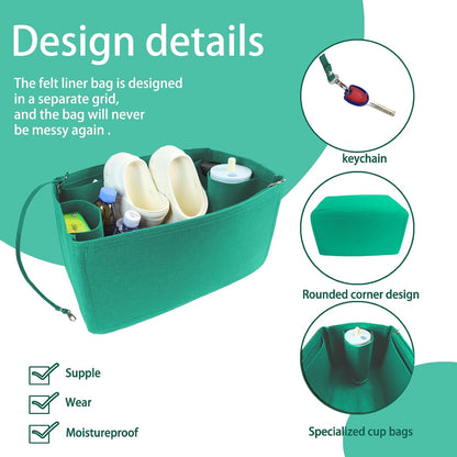Felt Tote Organizer Insert for Rubber Beach Bag, Bag Divider Pouch Accessories, ONLY Insert Included (Bag Not Included) - 3018 Black-L