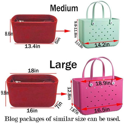 Felt Tote Organizer Insert for Rubber Beach Bag, Bag Divider Pouch Accessories, ONLY Insert Included (Bag Not Included) - 3018 Black-L