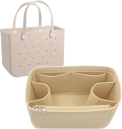 Felt Tote Organizer Insert for Rubber Beach Bag, Bag Divider Pouch Accessories, ONLY Insert Included (Bag Not Included) - 3018 Black-L