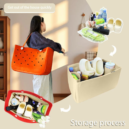 Felt Tote Organizer Insert for Rubber Beach Bag, Bag Divider Pouch Accessories, ONLY Insert Included (Bag Not Included) - 3018 Black-L