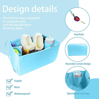 Felt Tote Organizer Insert for Rubber Beach Bag, Bag Divider Pouch Accessories, ONLY Insert Included (Bag Not Included) - 3018 Black-L
