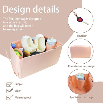 Felt Tote Organizer Insert for Rubber Beach Bag, Bag Divider Pouch Accessories, ONLY Insert Included (Bag Not Included) - 3018 Black-L