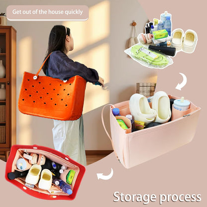 Felt Tote Organizer Insert for Rubber Beach Bag, Bag Divider Pouch Accessories, ONLY Insert Included (Bag Not Included) - 3018 Black-L