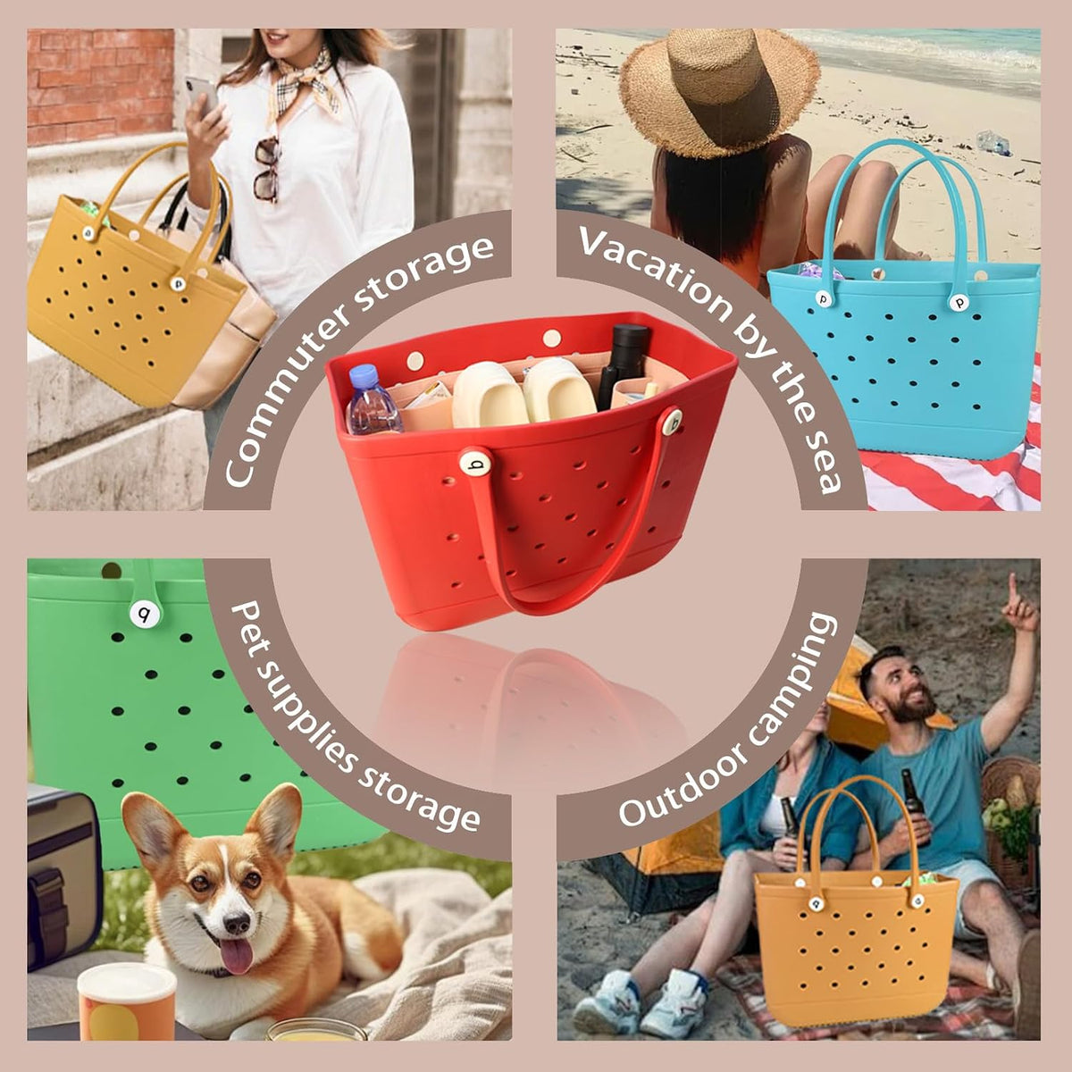 Felt Tote Organizer Insert for Rubber Beach Bag, Bag Divider Pouch Accessories, ONLY Insert Included (Bag Not Included) - 3018 Black-L