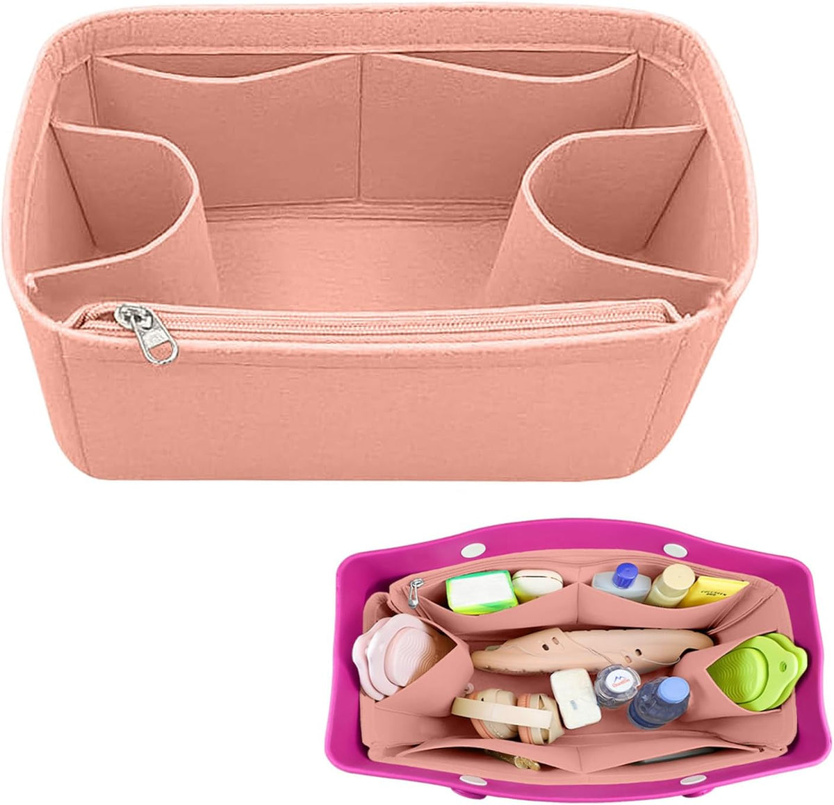 Felt Tote Organizer Insert for Rubber Beach Bag, Bag Divider Pouch Accessories, ONLY Insert Included (Bag Not Included) - 3018 Black-L
