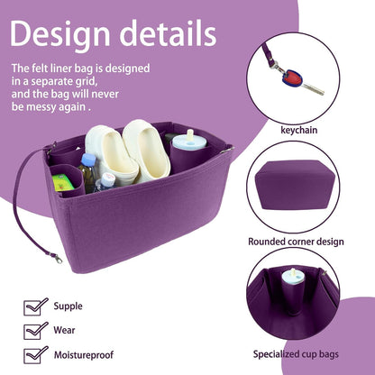 Felt Tote Organizer Insert for Rubber Beach Bag, Bag Divider Pouch Accessories, ONLY Insert Included (Bag Not Included) - 3018 Black-L