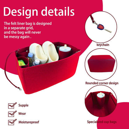 Felt Tote Organizer Insert for Rubber Beach Bag, Bag Divider Pouch Accessories, ONLY Insert Included (Bag Not Included) - 3018 Black-L