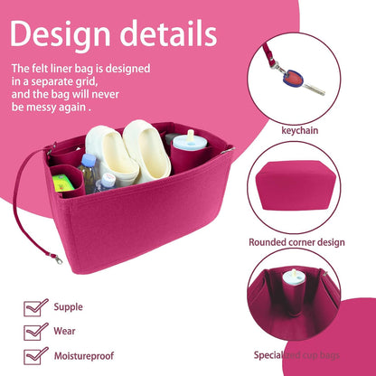 Felt Tote Organizer Insert for Rubber Beach Bag, Bag Divider Pouch Accessories, ONLY Insert Included (Bag Not Included) - 3018 Black-L