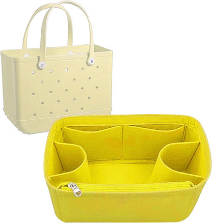Felt Tote Organizer Insert for Rubber Beach Bag, Bag Divider Pouch Accessories, ONLY Insert Included (Bag Not Included) - 3018 Black-L