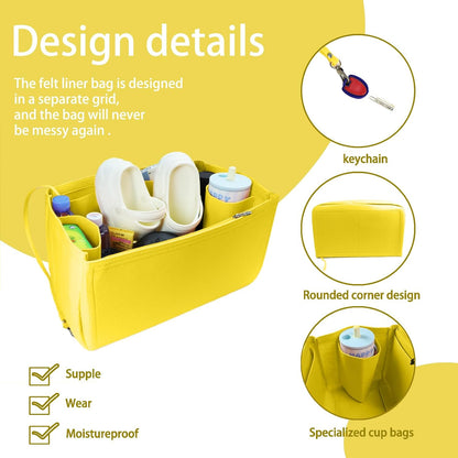 Felt Tote Organizer Insert for Rubber Beach Bag, Bag Divider Pouch Accessories, ONLY Insert Included (Bag Not Included) - 3018 Black-L