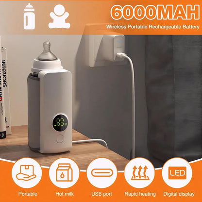 Portable Baby Bottle Warmer for Travel, Fast Heating & Precise Temp Control, Cordless Rechargeable Milk Warmer with LED Display, Waterless & Even Warming for Breastmilk On The Go