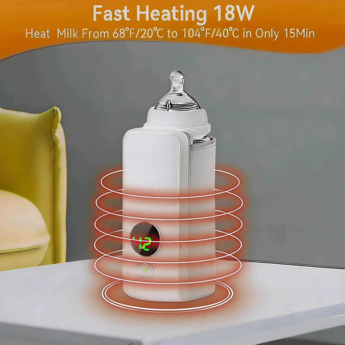 Portable Baby Bottle Warmer for Travel, Fast Heating & Precise Temp Control, Cordless Rechargeable Milk Warmer with LED Display, Waterless & Even Warming for Breastmilk On The Go