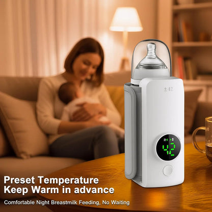 Portable Baby Bottle Warmer for Travel, Fast Heating & Precise Temp Control, Cordless Rechargeable Milk Warmer with LED Display, Waterless & Even Warming for Breastmilk On The Go