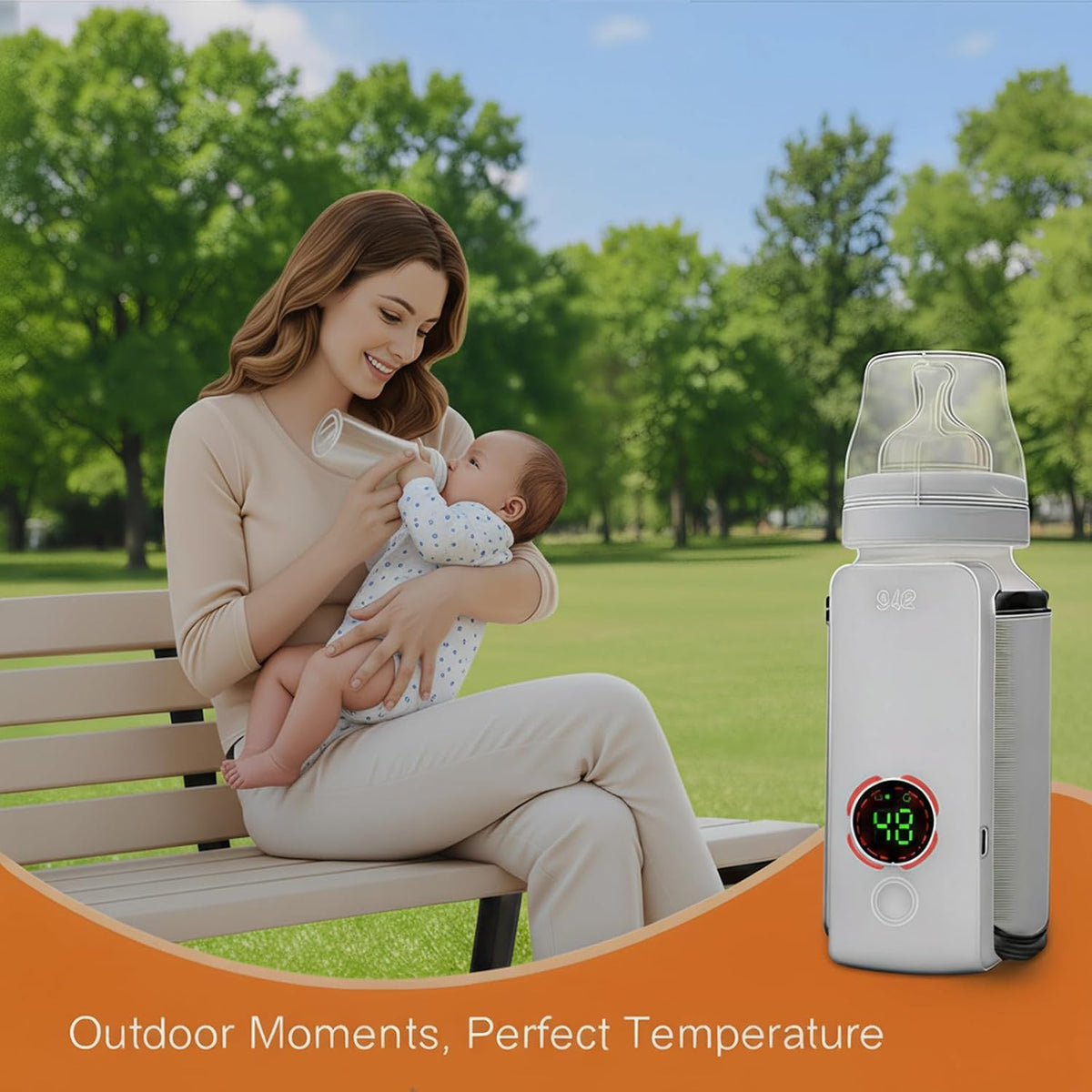 Portable Baby Bottle Warmer for Travel, Fast Heating & Precise Temp Control, Cordless Rechargeable Milk Warmer with LED Display, Waterless & Even Warming for Breastmilk On The Go