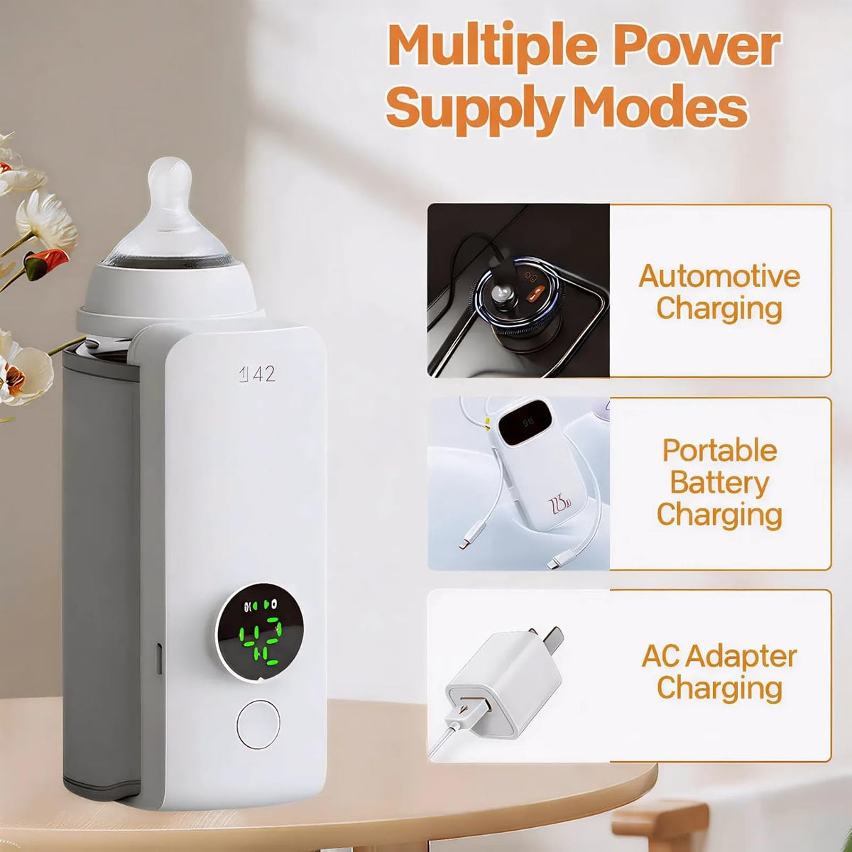 Portable Baby Bottle Warmer for Travel, Fast Heating & Precise Temp Control, Cordless Rechargeable Milk Warmer with LED Display, Waterless & Even Warming for Breastmilk On The Go