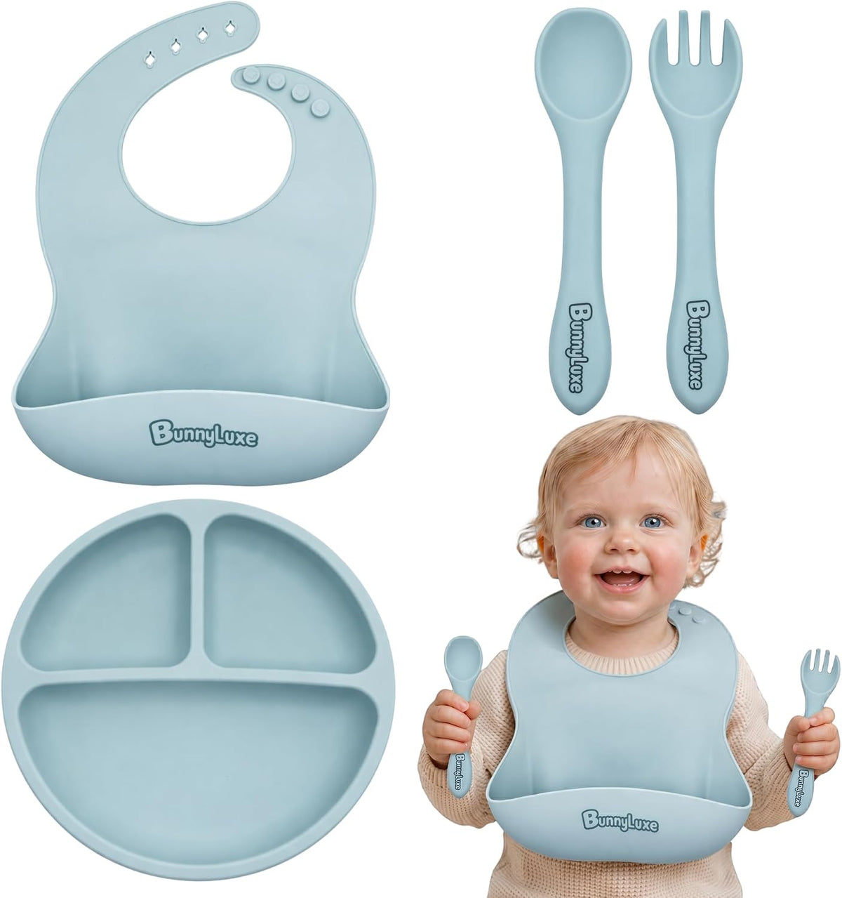 Silicone Baby Bibs – BPA-Free Waterproof, Adjustable Toddler Feeding Bibs Dishwasher Safe Easy Clean