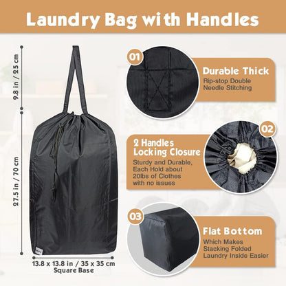Tear Proof Nylon Laundry Bag with Handles,Hamper Liner with Drawstring Closure for Travel,Dirty Clothes Bag Fit Most Laundry Hamper and Sorter,27.5x34.5 inches Blue Aqua and Grey