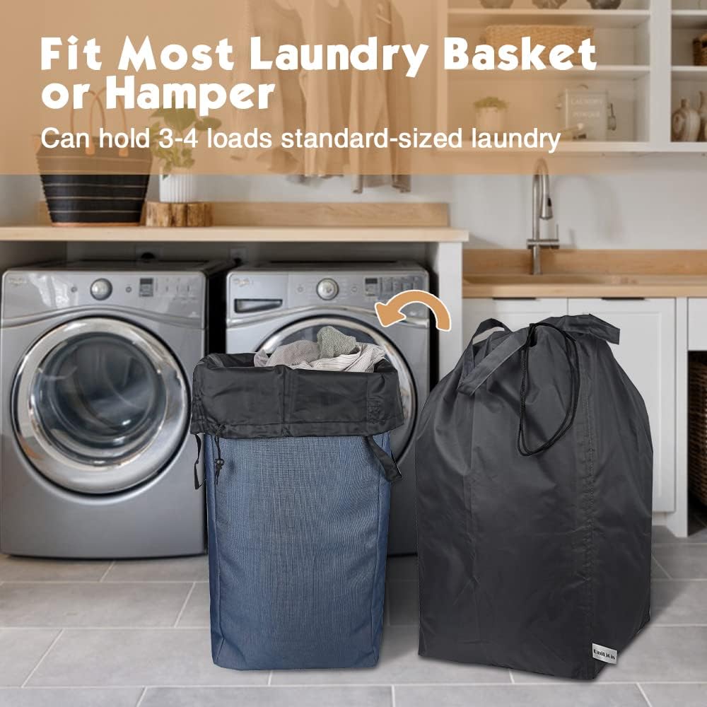 Tear Proof Nylon Laundry Bag with Handles,Hamper Liner with Drawstring Closure for Travel,Dirty Clothes Bag Fit Most Laundry Hamper and Sorter,27.5x34.5 inches Blue Aqua and Grey