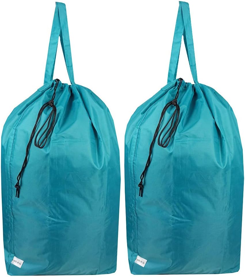 Tear Proof Nylon Laundry Bag with Handles,Hamper Liner with Drawstring Closure for Travel,Dirty Clothes Bag Fit Most Laundry Hamper and Sorter,27.5x34.5 inches Blue Aqua and Grey