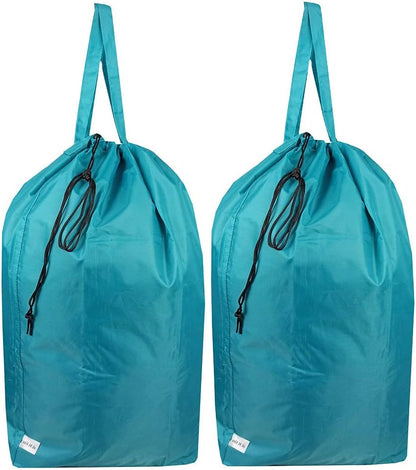 Tear Proof Nylon Laundry Bag with Handles,Hamper Liner with Drawstring Closure for Travel,Dirty Clothes Bag Fit Most Laundry Hamper and Sorter,27.5x34.5 inches Blue Aqua and Grey