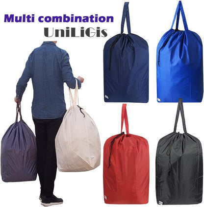 Tear Proof Nylon Laundry Bag with Handles,Hamper Liner with Drawstring Closure for Travel,Dirty Clothes Bag Fit Most Laundry Hamper and Sorter,27.5x34.5 inches Blue Aqua and Grey