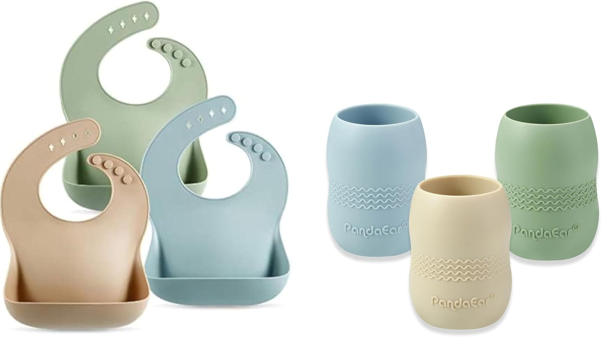 Set of 3 Cute Silicone Bib & Baby Cup