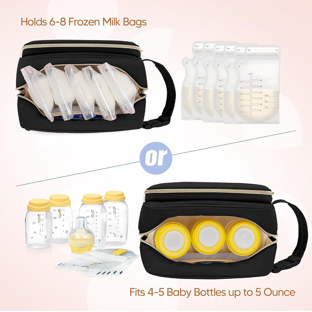 Breastmilk Cooler Bag with 4 Ice Packs for Breastfeeding Moms, Pink