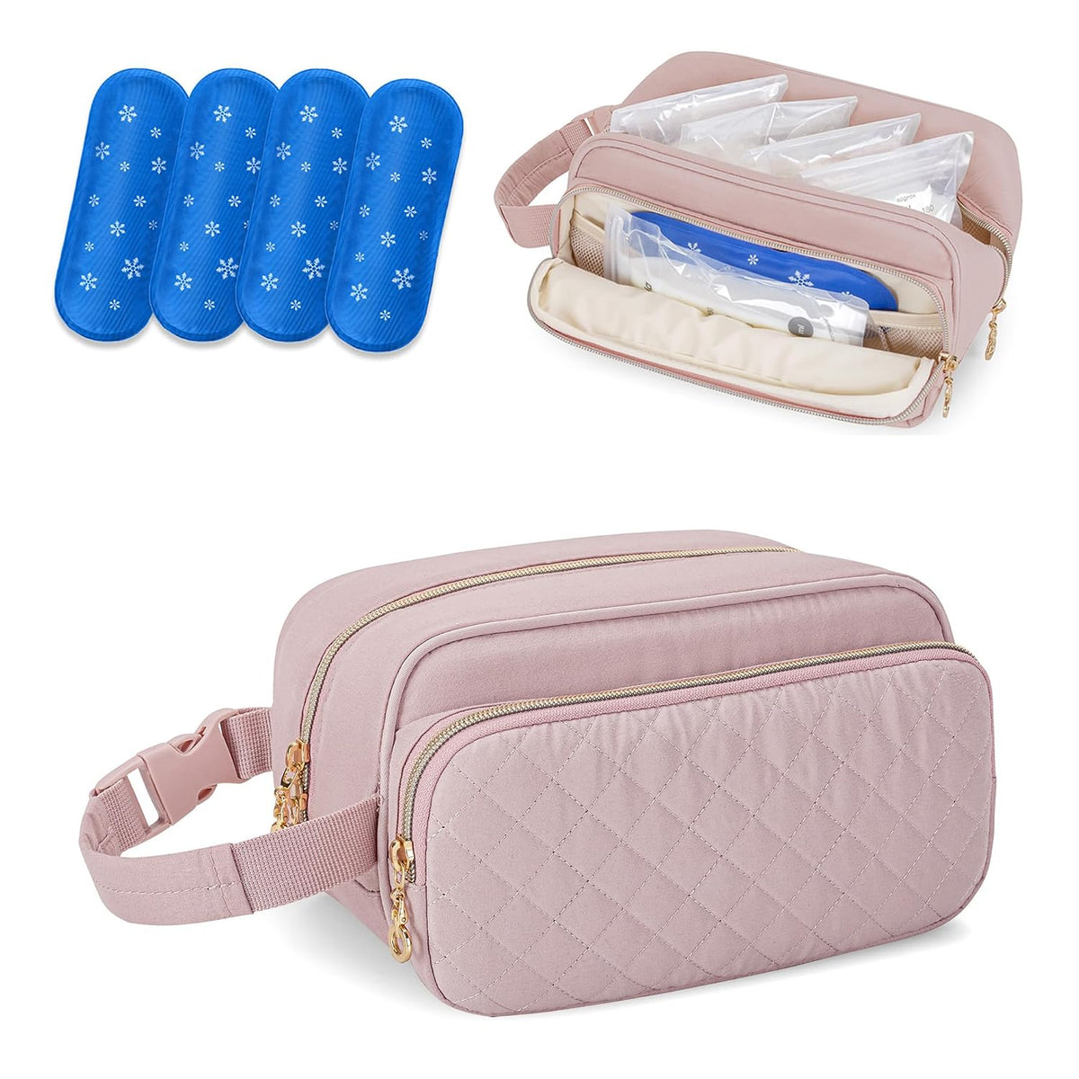 Breastmilk Cooler Bag with 4 Ice Packs for Breastfeeding Moms, Pink