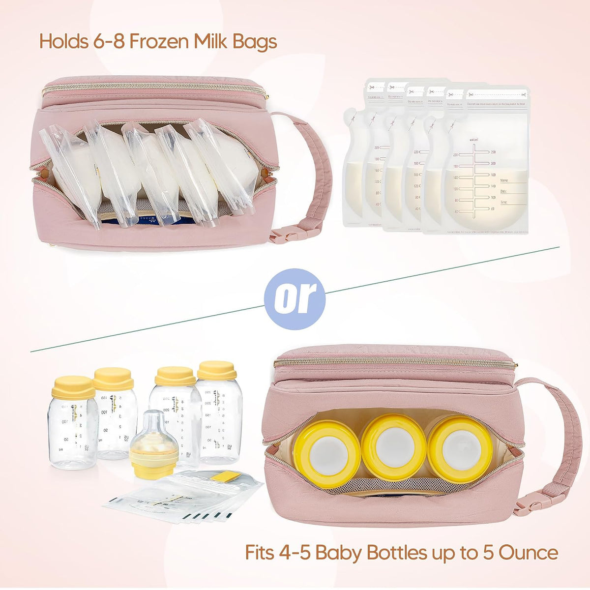 Breastmilk Cooler Bag with 4 Ice Packs for Breastfeeding Moms, Pink