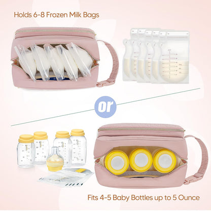 Breastmilk Cooler Bag with 4 Ice Packs for Breastfeeding Moms, Pink