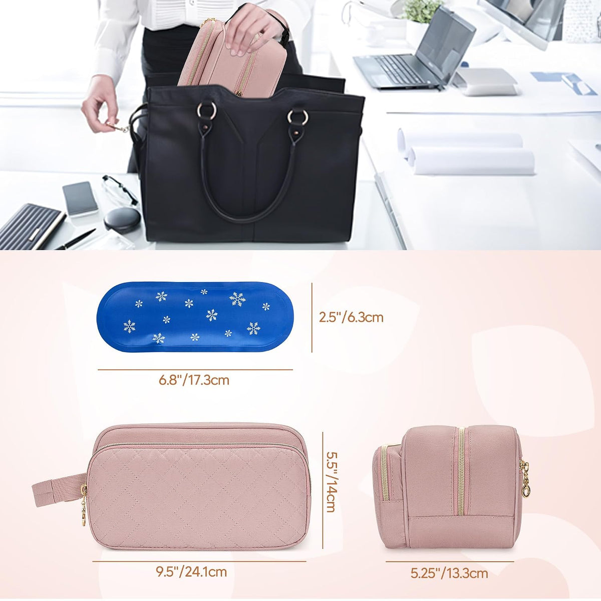 Breastmilk Cooler Bag with 4 Ice Packs for Breastfeeding Moms, Pink