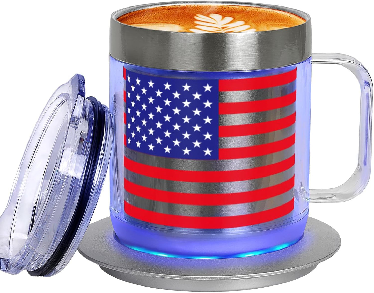 12oz Heated Mug for Coffee, 304 Stainless Steel Coffee Cup Warmer Set, USB Electric Mug Warmer for Desk, Temperature Control Coffee Cup (Silver Classic-12oz)
