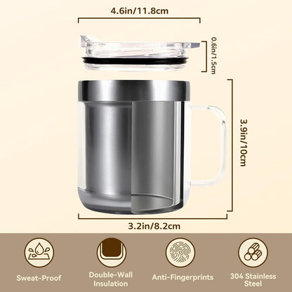 12oz Heated Mug for Coffee, 304 Stainless Steel Coffee Cup Warmer Set, USB Electric Mug Warmer for Desk, Temperature Control Coffee Cup (Silver Classic-12oz)