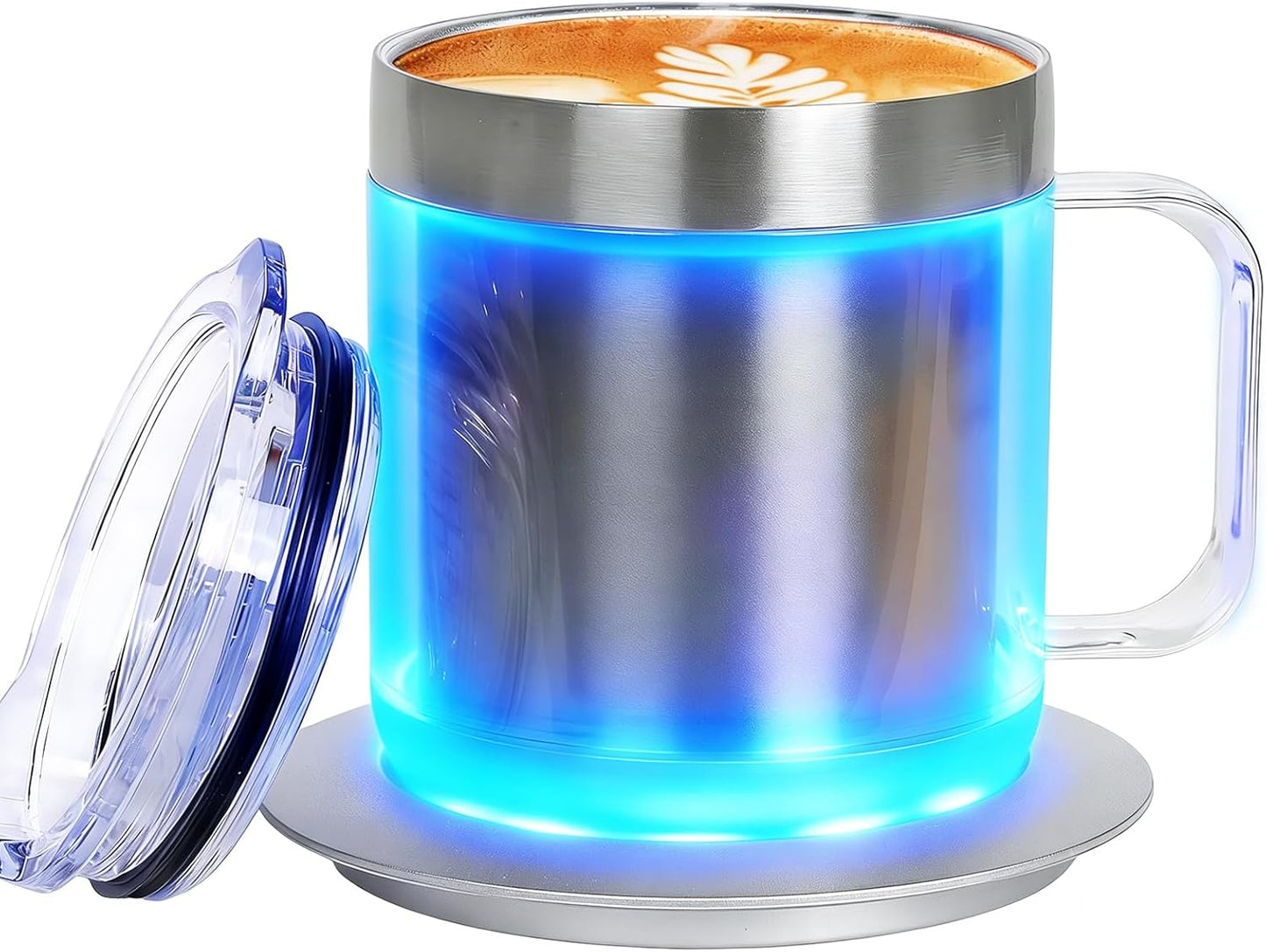 12oz Heated Mug for Coffee, 304 Stainless Steel Coffee Cup Warmer Set, USB Electric Mug Warmer for Desk, Temperature Control Coffee Cup (Silver Classic-12oz)