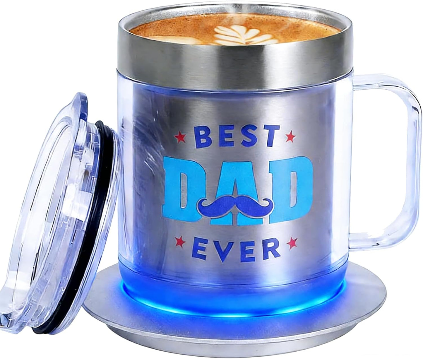 12oz Heated Mug for Coffee, 304 Stainless Steel Coffee Cup Warmer Set, USB Electric Mug Warmer for Desk, Temperature Control Coffee Cup (Silver Classic-12oz)