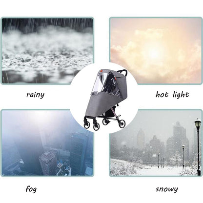 Universal Rain Cover for Baby Stroller Waterproof Windproof Rainy Weather Guard Air Holes Wind Dust Protection Breathable Shield Elastic Band Transparent Accessories with Storage Pocket
